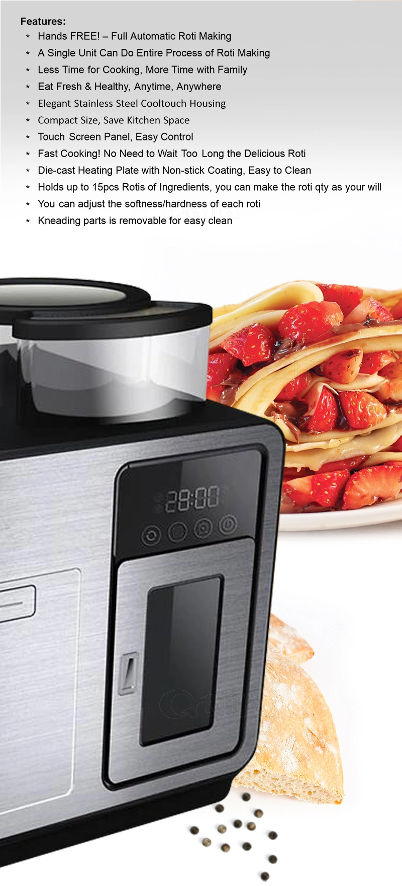 Qana Factory Wholesale OEM Electric Roti Magic Pita Bread Chapati Maker Roti Tortilla Press Rotimatic Robotic Roti Maker